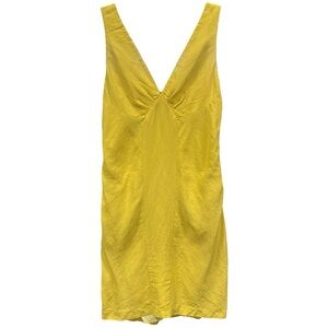 Golden Women’s Deep V-Neck Sleeveless Yellow Mini Dress  Sz S‎
